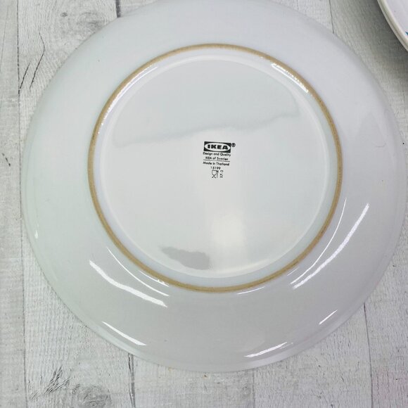 Ikea BULLRA 15199 Turquoise Red Floral Round Stoneware Dinner Plates Set of 4 - Picture 7 of 12